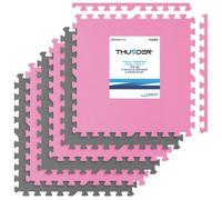 THUNDER® | PZ-02 | Set de tapis de protection | 6 pièces | 60×60×1 cm | Mousse EVA | Système puzzle | Yoga & Appareils de fitness | Rose-Gris