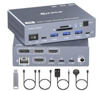 Thunderbolt 4 KVM Switch 3 Moniteurs 2 Laptops 4K@60Hz,USB C KVM Switch Displaylink Docking Station pour Windows Mac M1-M5, Affichages Triples étendus, PD 100W, USB 3.0, USB 3.2, SD/TF, Ethernet 1G