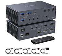 Thunderbolt 4 Station d'accueil KVM Switch pour 3 moniteurs, 3 ordinateurs | Écran HDMI 4K @ 60 Hz avec DisplayLink, USB 3.0/USB-C, compatible avec MacBook M1/M2/M3/M4, Windows, Chrome OS