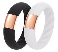 ThunderFit Alliances en silicone pour elle et lui, bagues de fiançailles unisexes en caoutchouc avec accents métalliques classiques, lot de 1/2/3, 9.5 - 10 (19.80mm), Silicone Laiton, Pas de pierre