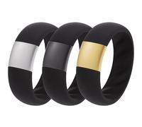 ThunderFit Alliances en silicone pour elle et lui, bagues de fiançailles unisexes en caoutchouc avec accents métalliques classiques, lot de 1/2/3, 9.5 - 10 (19.80mm), Silicone Laiton, Pas de pierre