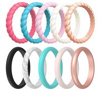 ThunderFit Lot de 10 alliances en silicone pour femme - Assortiment de C - Bandes de fiançailles en caoutchouc (5,5-6 (16,5 mm)