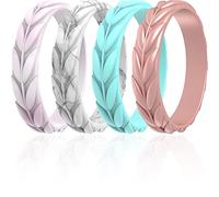 ThunderFit Lot de 4 bagues en silicone pour femme Motif feuilles de marbre, rose clair, or rose, vert aqua, 9,5-10 (19,8 mm)