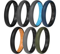 ThunderFit Lot de 7 alliances en silicone pour homme et femme, design bicolore, 2 mm d'épaisseur, respirantes, bagues de fiançailles unisexes en caoutchouc de style étroit et large, 6.5 - 7 (17.30mm