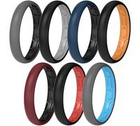 ThunderFit Lot de 7 alliances en silicone pour homme et femme, design bicolore, 2 mm d'épaisseur, respirantes, bagues de fiançailles unisexes en caoutchouc de style étroit et large, 12.5 - 13 (22.33mm