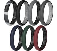 ThunderFit Lot de 7 alliances en silicone pour homme et femme, design bicolore, 2 mm d'épaisseur, respirantes, bagues de fiançailles unisexes en caoutchouc de style étroit et large, 7.5 - 8 (18.20mm