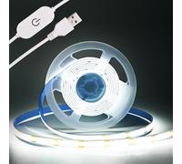 THUNGCIT Bande lumineuse LED COB 5 V - Bande USB - 320 LED/m - Intensité variable - Rétroéclairage TV USB - Ruban flexible sous meuble - Pour chambre à coucher (blanc froid 6500 K, 2 m)