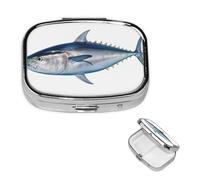 Thunnus Boîte à pilules carrée en métal à 2 compartiments - Joli pilulier de voyage portable pour médicaments et vitamines - Cadeau unique pour homme et femme