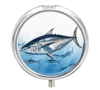 Thunnus - Pilulier rond à 3 compartiments avec miroir - Petit pilulier de voyage - Joli organiseur de vitamines - Portable - Pour sac à main