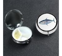 Thunnus Pilulier rond portable à 3 compartiments pour poche ou sac à main Pilulier hebdomadaire décoratif en métal pour médicaments et vitamines Cadeau de voyage