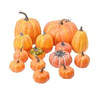 Thuro 14 Pièces Décoration de Citrouille Automne, Grand Petite Fausse Citrouilles Artificiel Citrouille Décoration Thanksgiving Récolte Décoration d'automne Halloween,Orange
