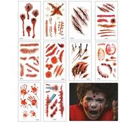 THXFUNAREA 10 Feuilles Autocollant Tatouage Halloween Cicatrices，Halloween Zombie Scars Tatouages Autocollants，tatouage cicatrice，tatouage halloween cicatrice，autocollant halloween visage