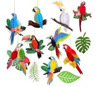 THXFUNAREA 12 pièces Oiseaux tropicaux Découpages en nid d'abeille, Suspendu Papier perroquet Découpages Hawaïen Plage d'été Fête Luau Décorations Safari Décoration de salle de classe
