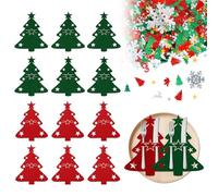 THXFUNAREA 12 Porte-Couverts de Noël en Feutrine + Confettis de Table 200PCS, Décoration de Table Noël Rouge et Vert, Set Décoratif pour Fête, Dîner, Réveillon, Vaisselle de Noël, Déco Table Noël