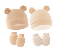 THXFUNAREA 2 Tenues Bonnets de Naissance et Moufles de Protection Bébé Gants Bonnet Nouveau-né Bambin Doux Mignon Tricoté Chapeau 0-6 Mois