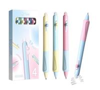 THXFUNAREA 4 PCS Stylo Effacables Avec Bille sur L'extrémité Pour Effacer L'encre,stylo à prise souple éponge,Noir Pointe 0,5 mm,Avec 8 mines de rechange et 2 gommes