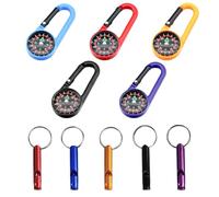 THXFUNAREA 5 Pièces Mousqueton Boussole Livré avec un sifflet d'extérieur,Mini Boussole,porte cle mousqueton,Boussole Porte-clés,pour Sports de Plein air Navigation, Camping, Randonnée(5 Couleurs)