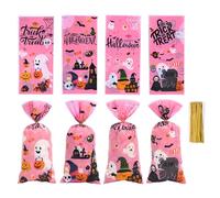 THXFUNAREA 50 Pièces Rosa Sachet Halloween, Sacs Bonbons en Plastique, Pochette Cadeau Cellophane pour Anniversaire