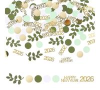 THXFUNAREA Confettis Nouvel An 2026 - 200 Pièces Vert Sauge & Doré, Happy New Year, Décoration Table Réveillon, New Year Decoration pour Fête Nouvel An