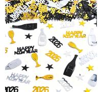 THXFUNAREA Confettis Nouvel An 2026 - 400PCS Cotillons et Déco Table pour Fête - Confettis Métalliques Or Noir Blanc, Décoration Nouvel An et Soirée 2026