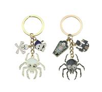 THXFUNAREA Lot de 2 porte-clés noirs style gothique punk avec motifs château,araignée et cercueil,cadeau unisexe pour les festivals,parfait pour se démarquer lors des fêtes d'Halloween