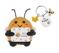 THXFUNAREA Peluche Abeille Positive et Porte-clés Porte-Bonheur Faits Main, Cadeau “Bee Happy” pour Remonter le Moral, Idée Cadeau Adorable pour Proche, pour Fêter un Succès ou Apporter du Réconfort