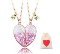 THXFUNAREA Porte-Clés Amitié BFF pour 2 - Cœur Brisé Magnétique Rose Pailleté, Lot de Deux Porte-Cles Meilleure Amie avec Pochette Cadeau, Bijou Symbolique pour Filles et Amies