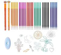 THXFUNAREA Set de 30 Recharges pour Stylos Effaçables 0,5 mm Couleurs Assorties avec 2 Stylos Girafe et 1 Gomme - Pack École et Bureau Compatible avec les Stylos Effaçables Legami