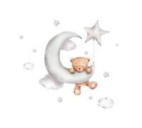 THXFUNAREA Sticker Mural Ours Stickers Muraux avec étoiles Lune Nuages Ours Autocollant Mural Stickers Chambre Enfants Stickers Muraux Enfants Animaux pour Garçon Chambre d'enfant Fille