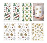 THXFUNAREA Stickers Noël Pailletés - Lot de 6 Feuilles Autocollants Sapin, Flocons et Étoiles, Gommettes Décoratives Glitter pour DIY, Scrapbooking, Cartes et Emballage Cadeau