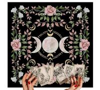 THXFUNAREA Tapis de Tarot Divinatoire 75x75 cm, Nappe d’Autel Ésotérique avec Fleurs et Phases de Lune, Tissu de Voyance pour Tirage de Cartes et Rituels Spirituels