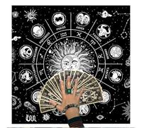 THXFUNAREA Tapis pour Cartomancie et Astrologie,Accessoire d'Autel Zodiaque Complet,Pour Débutants et Passionnés d'Horoscope,Support pour Étaler les Cartes de Tarot et Utiliser un Pendule,Format Carré