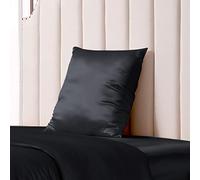 THXSILK Housse de coussin en soie de momme pour cheveux et peau - Taie d'oreiller en soie de mûrier - Hypoallergénique avec fermeture éclair cachée - Soie pure des deux côtés … (noir, 45 x 45 cm)