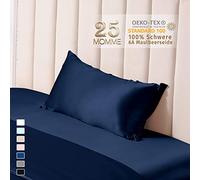 THXSILK Housse de coussin en soie de momme pour cheveux et peau,Taie d'oreiller en soie de mûrier,Hypoallergénique avec fermeture éclair cachée,Soie pure des deux côtés … (bleu marine, 40x60 cm)