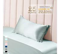 THXSILK Housse de coussin en soie de momme pour cheveux et peau,Taie d'oreiller en soie de mûrier,Hypoallergénique avec fermeture éclair cachée,Soie pure des deux côtés … (bleu clair, 50x75 cm)