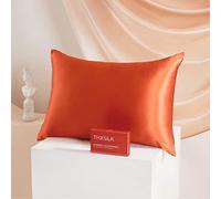 THXSILK Housse de coussin en soie de momme pour cheveux et peau,Taie d'oreiller en soie de mûrier,Soie pure des deux côtés … (rouge brique de luxe, 40x60 cm)