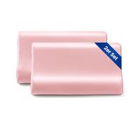 THXSILK Lot de 2 housses d'oreillers en soie 19 momme pour oreillers cervicaux en mousse à mémoire de forme latex, soie de mûrier, hypoallergéniques, lavables (50 x 30 x 10/7 cm (lot de 2), rose