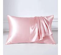THXSILK Taie d'oreiller en soie 22 mommes - 100 % soie - Anti-acariens - Fermeture éclair - Rose enchantant - 40 x 80 cm