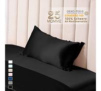 THXSILK Taie d'oreiller en soie, 50 x 70 cm, double face, 100 % soie de mûrier hypoallergénique, avec fermeture éclair cachée, 25 mommes, pour cheveux et caux, noire, 1 pièce