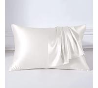 THXSILK Taie d'oreiller en soie de mûrier 22 momme - Hypoallergénique avec fermeture éclair - Taie d'oreiller en soie pure des deux côtés (blanc, 40 x 80 cm)
