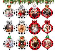 Thyle Cadre photo de Noël en bois à carreaux de buffle - Décoration pour sapin de Noël - Fournitures de décoration de fête (rouge, blanc, noir)