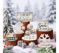 Thyle Lot de 6 décorations de table en bois à étages avec flocons de neige pour Noël, hiver, décoration de table, centre de table, panneaux de ferme pour Noël, hiver, pays des merveilles, cuisine