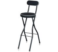 Thyle Tabouret de bar pliable avec dossier rembourré pour adulte, cuisine, jardin (noir, 75 cm)