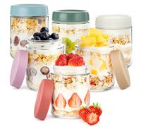 Thyme Space Récipients à Avoine de Nuit de 500ml, 6 Pièces Bocaux à Avoine Mason Jars en Verre avec Couvercle, Tasses pour les Céréales, les Noix, les Fruits, les Repas