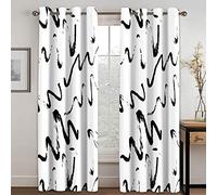 THYUNQ Rideau Occultant, Motif Abstrait Noir et Blanc - Rideaux Thermiques Imprimé pour Salon Chambre Fenetre, Lot de 2 Rideaux et Draperies Intérieurs à Oeillets, 140x160 cm (L x H)