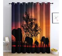 THYUNQ Rideau Occultant, Motif Elephant Africain - Rideaux Thermiques Imprimé pour Salon Chambre Fenetre, Lot de 2 Rideaux et Draperies Intérieurs à Oeillets, 140x220 cm (L x H)
