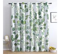 THYUNQ Rideau Occultant, Motif Feuille Verte - Rideaux Thermiques Imprimé pour Salon Chambre Fenetre, Lot de 2 Rideaux et Draperies Intérieurs à Oeillets, 140x260 cm (L x H)