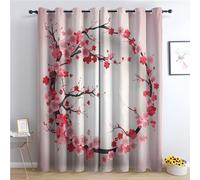 THYUNQ Rideau Occultant, Motif Fleur de Cerisier Japonais - Rideaux Thermiques Imprimé pour Salon Chambre Fenetre, Lot de 2 Rideaux et Draperies Intérieurs à Oeillets, 117x137 cm (L x H)