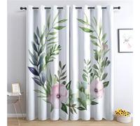 THYUNQ Rideau Occultant, Motif Fleuri Feuille - Rideaux Thermiques Imprimé pour Salon Chambre Fenetre, Lot de 2 Rideaux et Draperies Intérieurs à Oeillets, 140x260 cm (L x H)