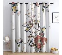 THYUNQ Rideau Occultant, Motif Fleuri Oiseaux - Rideaux Thermiques Imprimé pour Salon Chambre Fenetre, Lot de 2 Rideaux et Draperies Intérieurs à Oeillets, 140x240 cm (L x H)